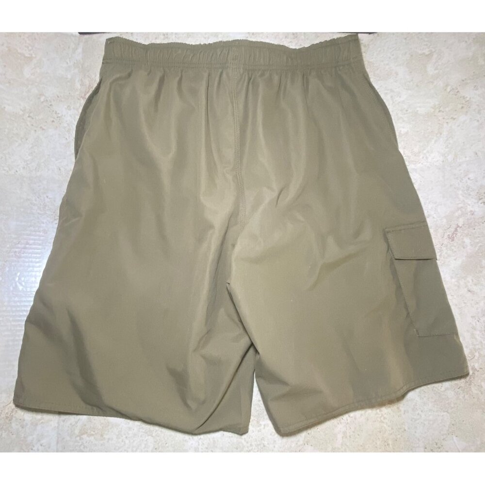 Mens Olive Cargo Swim‎ Shorts With Drawstring Pocket Beach Pool Vacation - Picture 2 of 9
